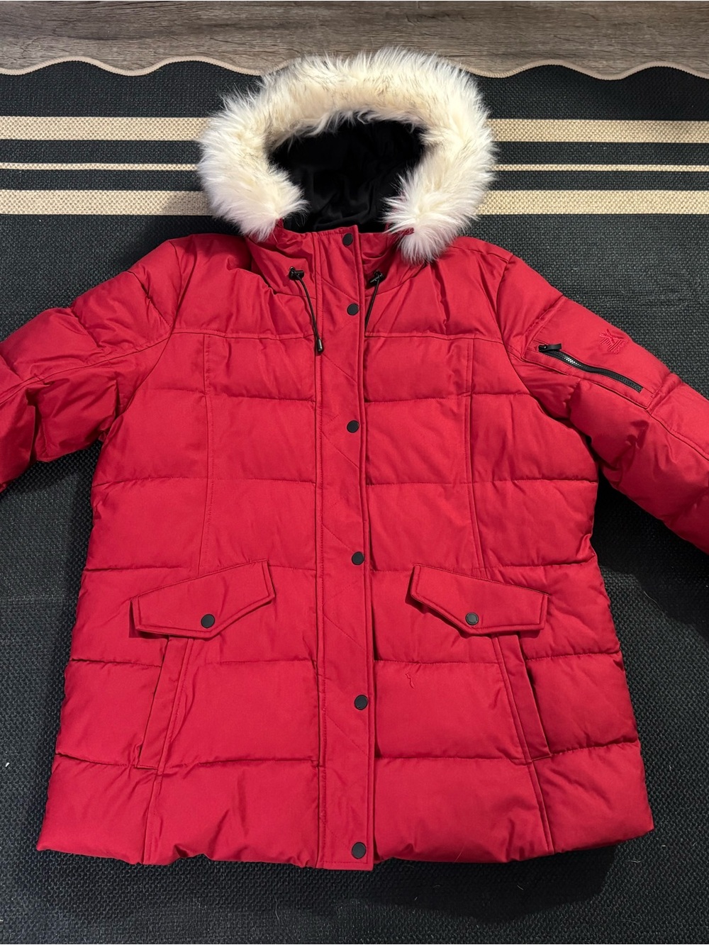 ZeroXposur Red Quilted Puffer Jacket with Faux Fur Hood
